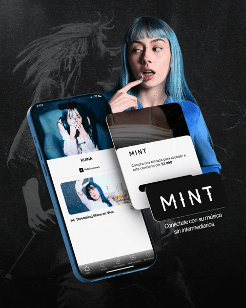 Diseño lanzamiento plataforma MINT streaming música en vivo Kuina - Muller y Pérez agencia marketing Chile