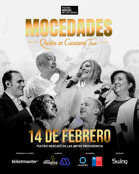 Diseño anuncio Mocedades Teatro Nescafé de las Artes 2026 - Muller y Pérez agencia marketing Chile